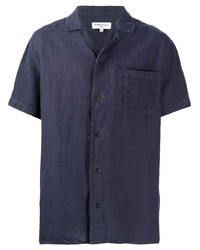 Chemise à manches courtes en lin bleu marine YMC