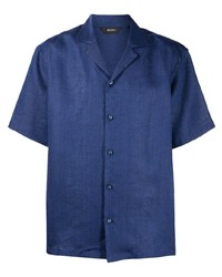 Chemise à manches courtes en lin bleu marine Z Zegna