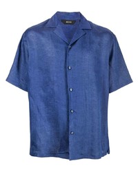 Chemise à manches courtes en lin bleu marine Zegna