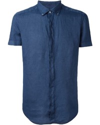 Chemise à manches courtes en lin bleue
