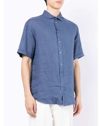 Chemise à manches courtes en lin bleue Emporio Armani