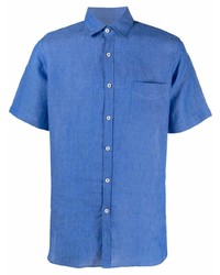 Chemise à manches courtes en lin bleue Canali