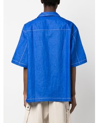 Chemise à manches courtes en lin bleue Sunnei