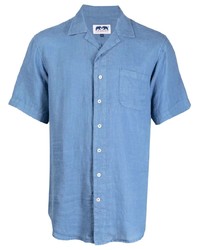 Chemise à manches courtes en lin bleue LOVE BRAND & Co.