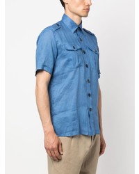 Chemise à manches courtes en lin bleue PT TORINO