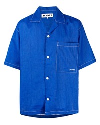Chemise à manches courtes en lin bleue Sunnei