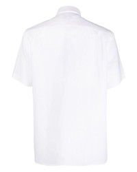 Chemise à manches courtes en lin brodée blanche Lacoste