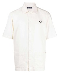 Chemise à manches courtes en lin brodée blanche Fred Perry