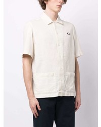 Chemise à manches courtes en lin brodée blanche Fred Perry