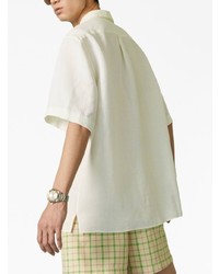 Chemise à manches courtes en lin brodée blanche Gucci