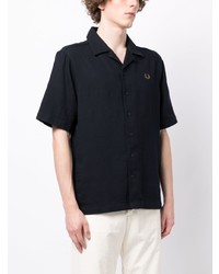 Chemise à manches courtes en lin brodée bleu marine Fred Perry