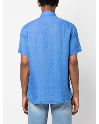 Chemise à manches courtes en lin brodée bleue Tommy Hilfiger