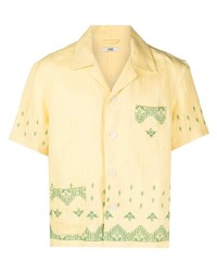 Chemise à manches courtes en lin brodée jaune Bode