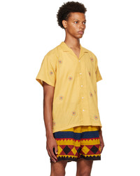 Chemise à manches courtes en lin brodée jaune HARAGO