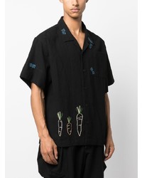 Chemise à manches courtes en lin brodée noire Story Mfg.