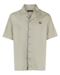 Chemise à manches courtes en lin brodée olive