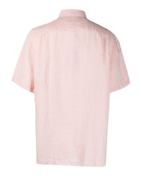 Chemise à manches courtes en lin brodée rose Lacoste