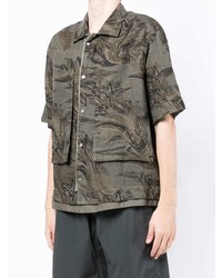 Chemise à manches courtes en lin camouflage olive Stone Island Shadow Project