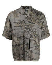 Chemise à manches courtes en lin camouflage olive Stone Island Shadow Project