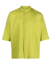 Chemise à manches courtes en lin chartreuse Homme Plissé Issey Miyake