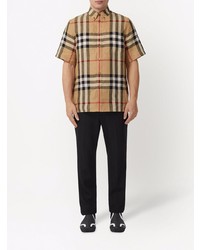 Chemise à manches courtes en lin écossaise marron clair Burberry