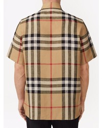 Chemise à manches courtes en lin écossaise marron clair Burberry