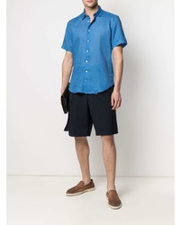 Chemise à manches courtes en lin géométrique bleue PENINSULA SWIMWEA