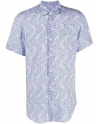 Chemise à manches courtes en lin imprimée blanc et bleu PENINSULA SWIMWEA