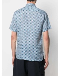 Chemise à manches courtes en lin imprimée blanc et bleu PENINSULA SWIMWEA