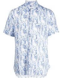 Chemise à manches courtes en lin imprimée bleu clair 120% Lino