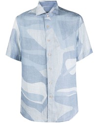 Chemise à manches courtes en lin imprimée bleu clair Corneliani