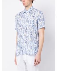 Chemise à manches courtes en lin imprimée bleu clair 120% Lino