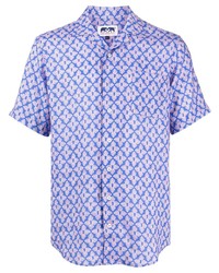 Chemise à manches courtes en lin imprimée bleu clair LOVE BRAND & Co.