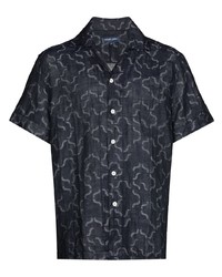 Chemise à manches courtes en lin imprimée bleu marine Frescobol Carioca