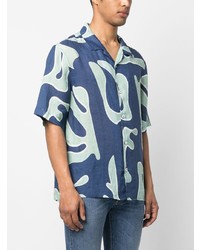 Chemise à manches courtes en lin imprimée bleue Jacob Cohen