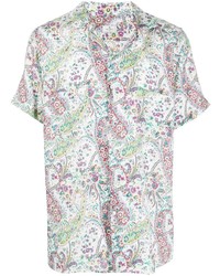 Chemise à manches courtes en lin imprimée cachemire blanche Etro