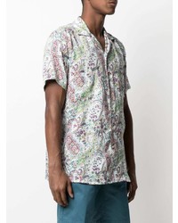 Chemise à manches courtes en lin imprimée cachemire blanche Etro