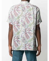 Chemise à manches courtes en lin imprimée cachemire blanche Etro