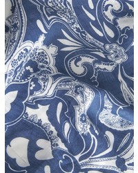 Chemise à manches courtes en lin imprimée cachemire bleu marine Etro