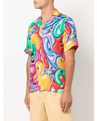 Chemise à manches courtes en lin imprimée multicolore Vilebrequin