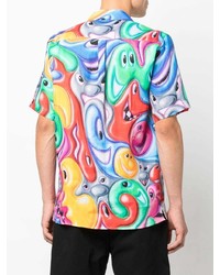 Chemise à manches courtes en lin imprimée multicolore Vilebrequin