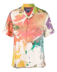 Chemise à manches courtes en lin imprimée multicolore Vilebrequin
