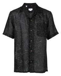 Chemise à manches courtes en lin imprimée noire Brioni