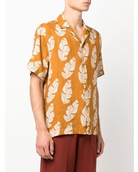 Chemise à manches courtes en lin imprimée orange Frescobol Carioca