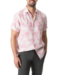 Chemise à manches courtes en lin imprimée rose