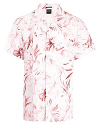 Chemise à manches courtes en lin imprimée rose BOSS