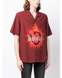 Chemise à manches courtes en lin imprimée rouge Ksubi