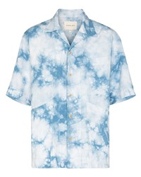 Chemise à manches courtes en lin imprimée tie-dye bleu clair