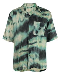 Chemise à manches courtes en lin imprimée tie-dye vert menthe