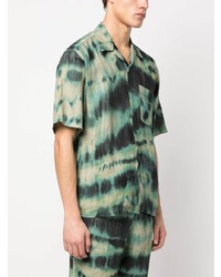 Chemise à manches courtes en lin imprimée tie-dye vert menthe 120% Lino